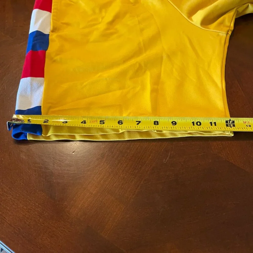 Fit 2 Win Lacrosse Shorts Yellow With Red/Blue Stripe Design & Elastic Waistband